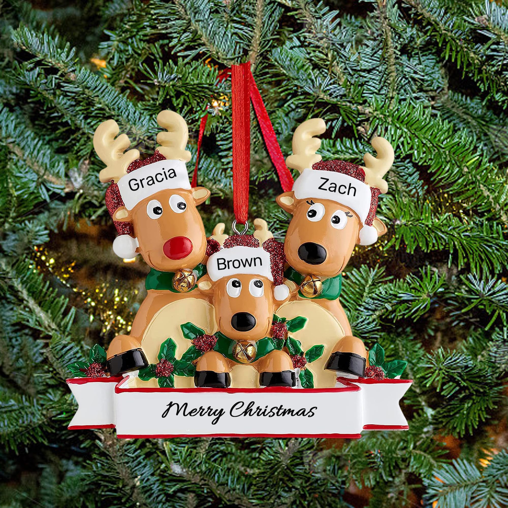 Rainsar Adornos Navideños Personalizados con Nombres, Navidad Decoración 2024 únicas y Memorables para 2-8 Miembros de la Familia, Colgante de Navidad Personalizados, Familia de 3