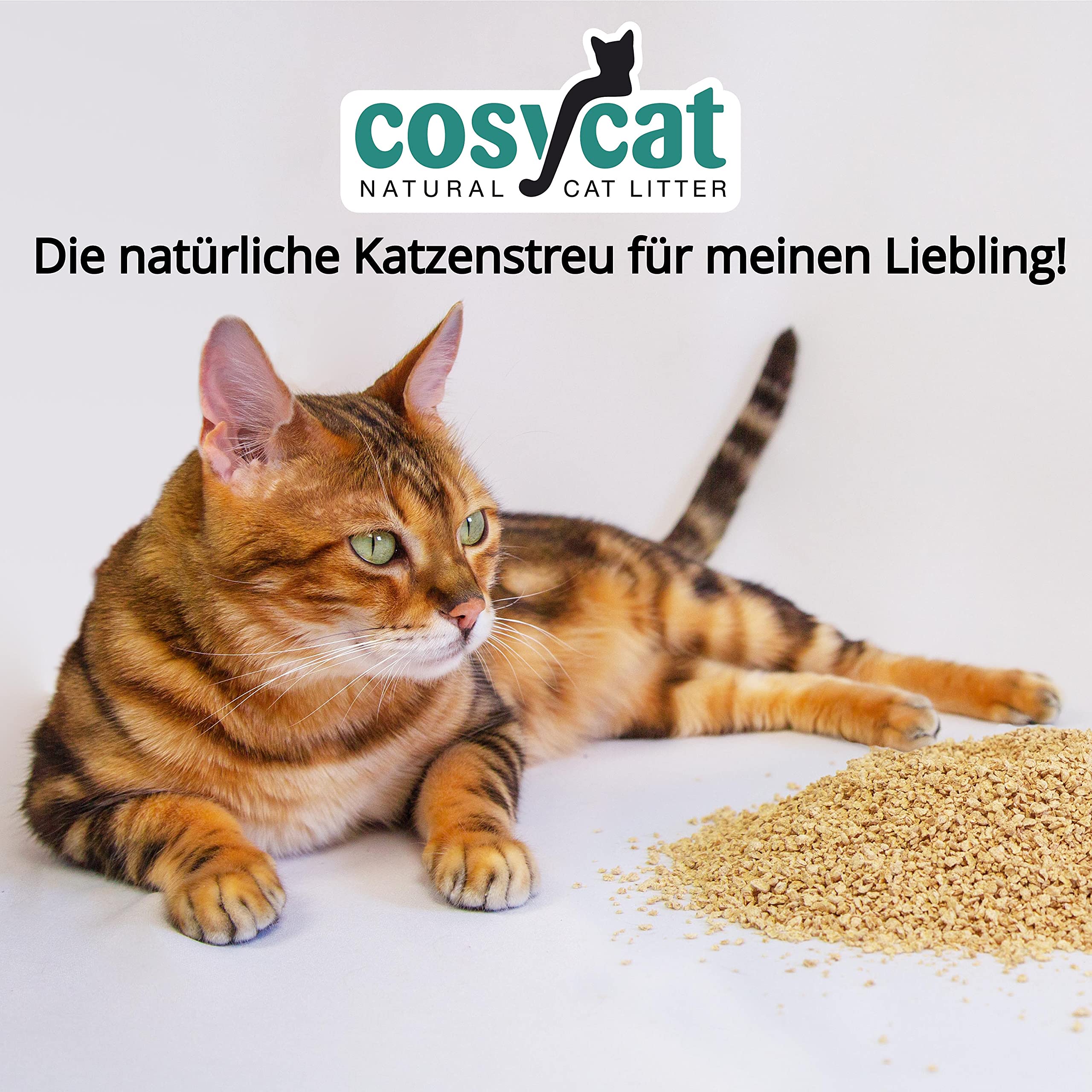 COSYCAT Klumpendes Katzenstreu Bio aus Holz, 100% Natürlich, [grob], [2x20l], in der Toilette entsorgbar, Klumpstreu pflanzlich, staubfrei ohne Duft