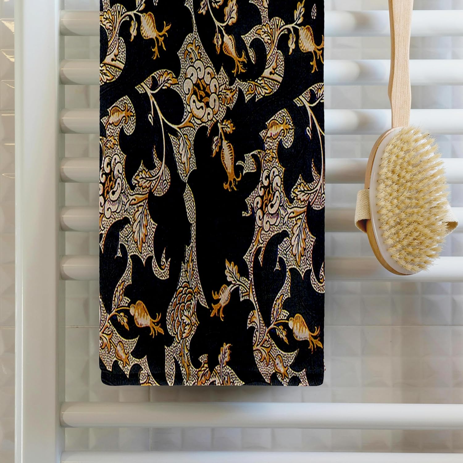 3dRose Image of William Morris Navy Blue and Gold Pattern 22x30 Bath Hand Pool Towel