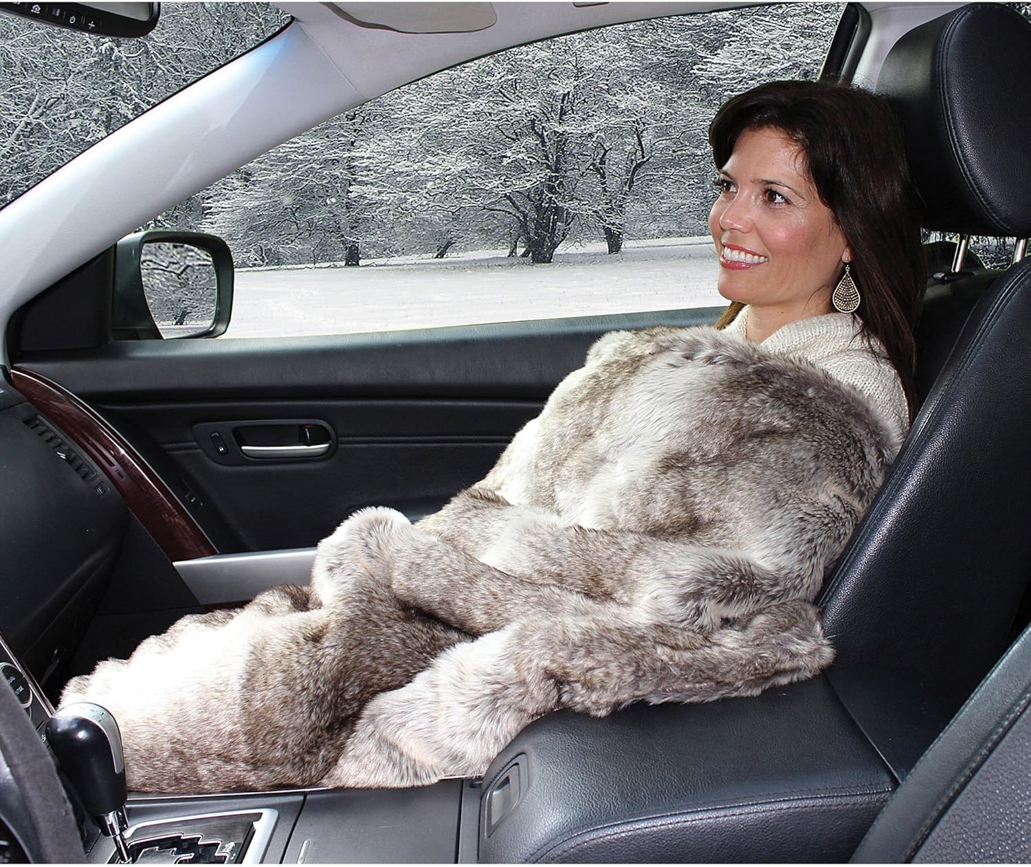 Faux Fur Cozy Heated Throw for Home and Auto (58" x 36") with Patented Safety Timer by Trillium Worldwide