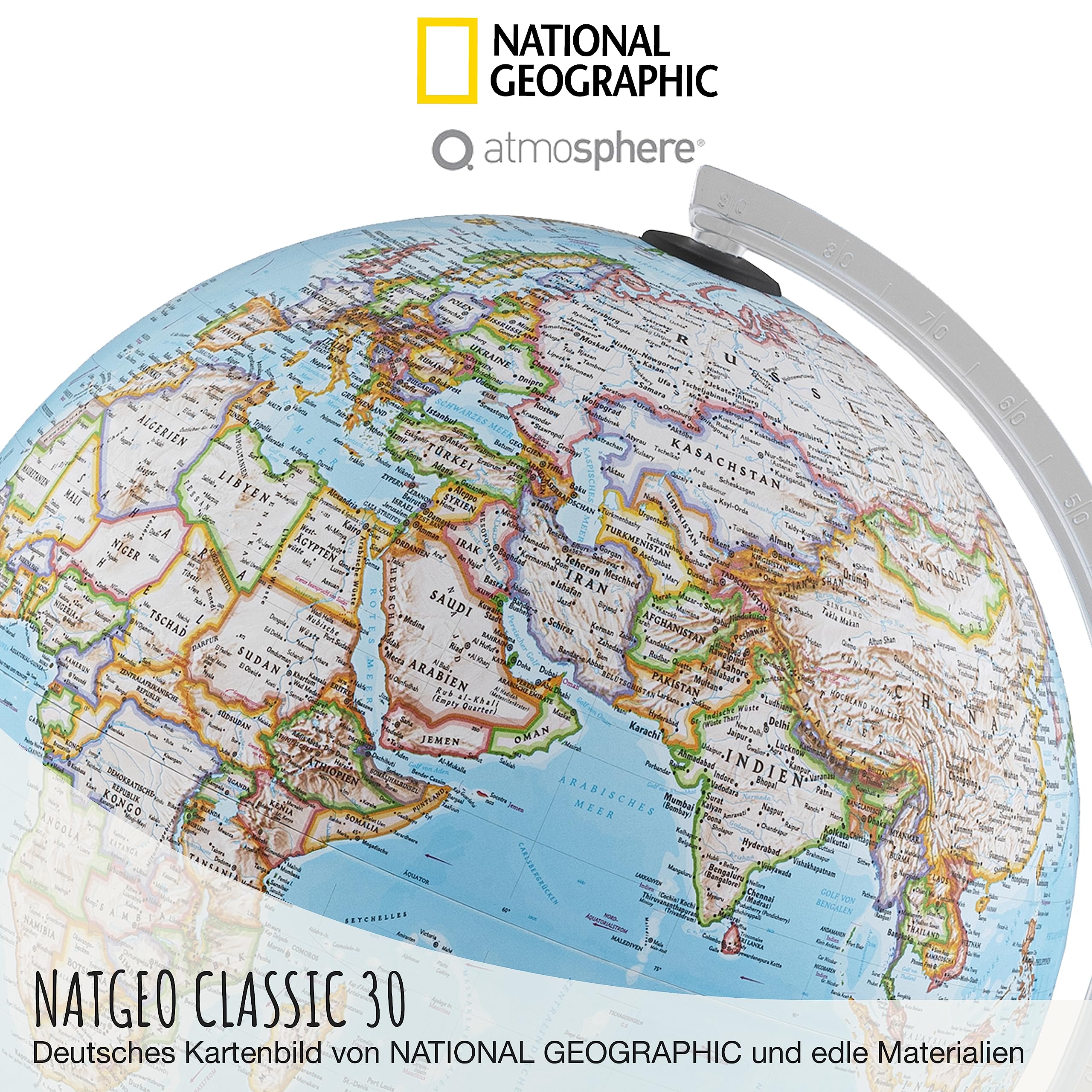 National Geographic NATGEO Classic Leuchtglobus - 30 cm Globus mit politisch-physischer Kartografie in deutscher Sprache, beleuchtet und mit drehbaren Kunststofffuß