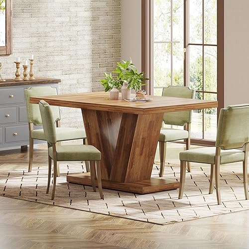 Miniatura 8 de Tribesigns Mesa de comedor de 47 pulgadas para 4, mesa de comedor de cocina marrón nogal con pedestal resistente, mesa de comedor de madera de Café