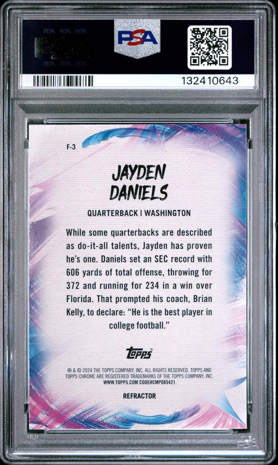 Graded 2024 Topps Chrome Jayden Daniels #F3 Finesse Refractor Rookie RC Football Card PSA 10 Gem Mint