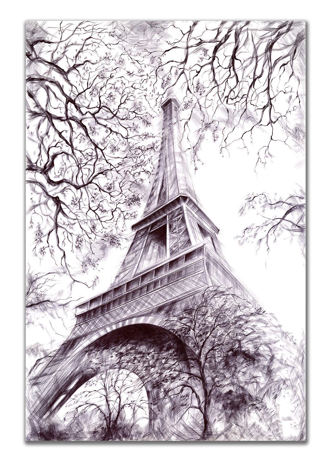 Eiffel Tower Paris Wall Decor - 8x10in UNFRAMED Art Print – Modern Wall Art Unique Black & White Sketch for Home & Office