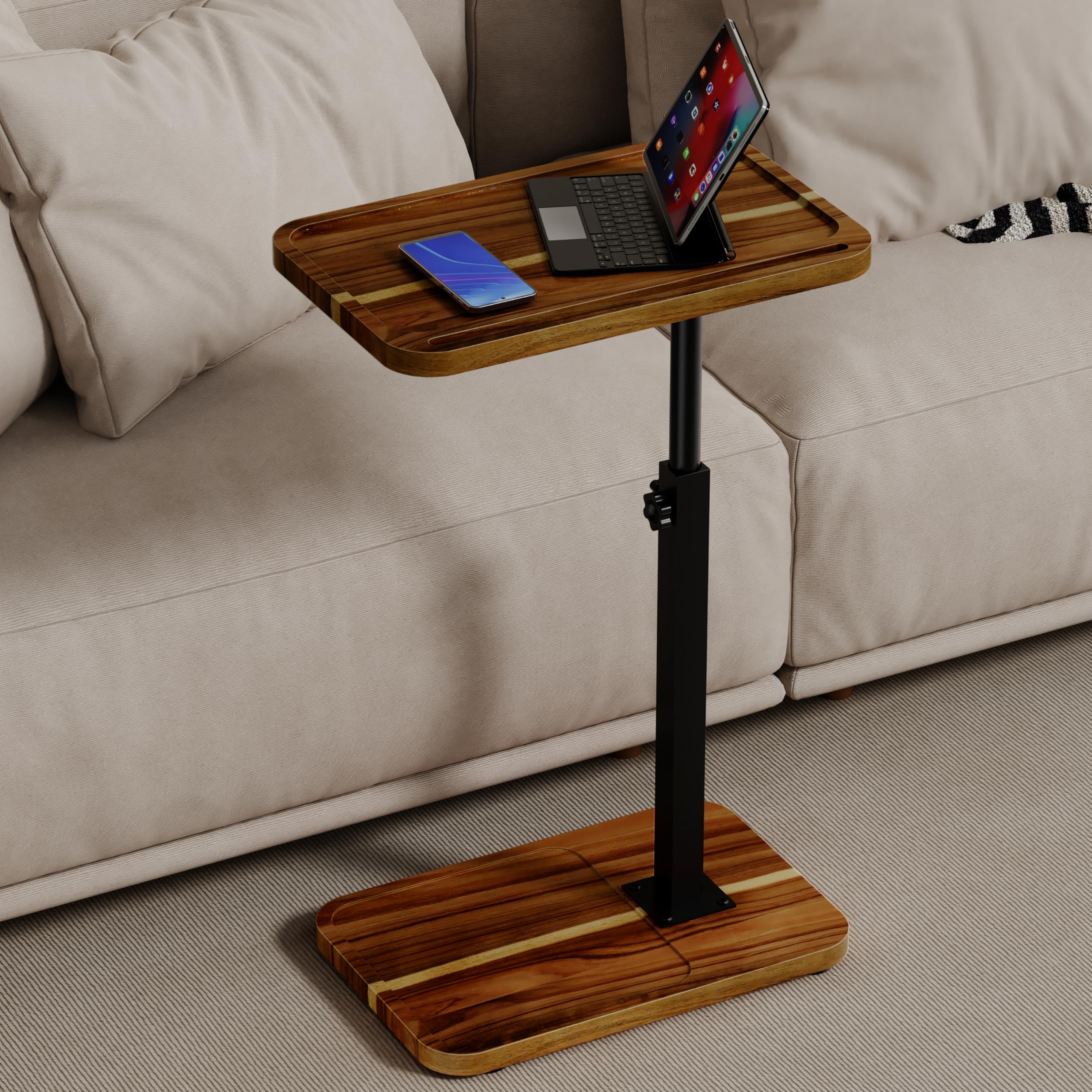 ZUJJAFY Tv Tray Table Adjustable Height C Shaped End Side Table for Couch Chair Bed or Small Spaces
