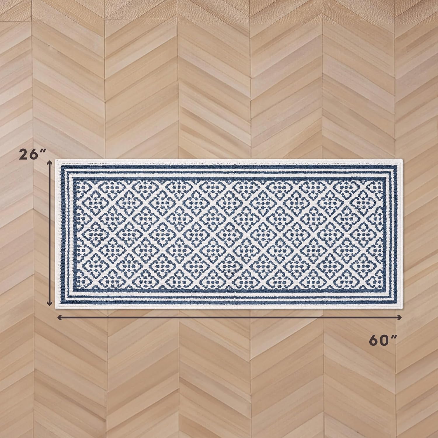 Laura Ashley All Loop Tufted 26" x 60" Washable Skid-Resistant Runner Rug - Dusty Navy/Ivory Isla Two-Tone