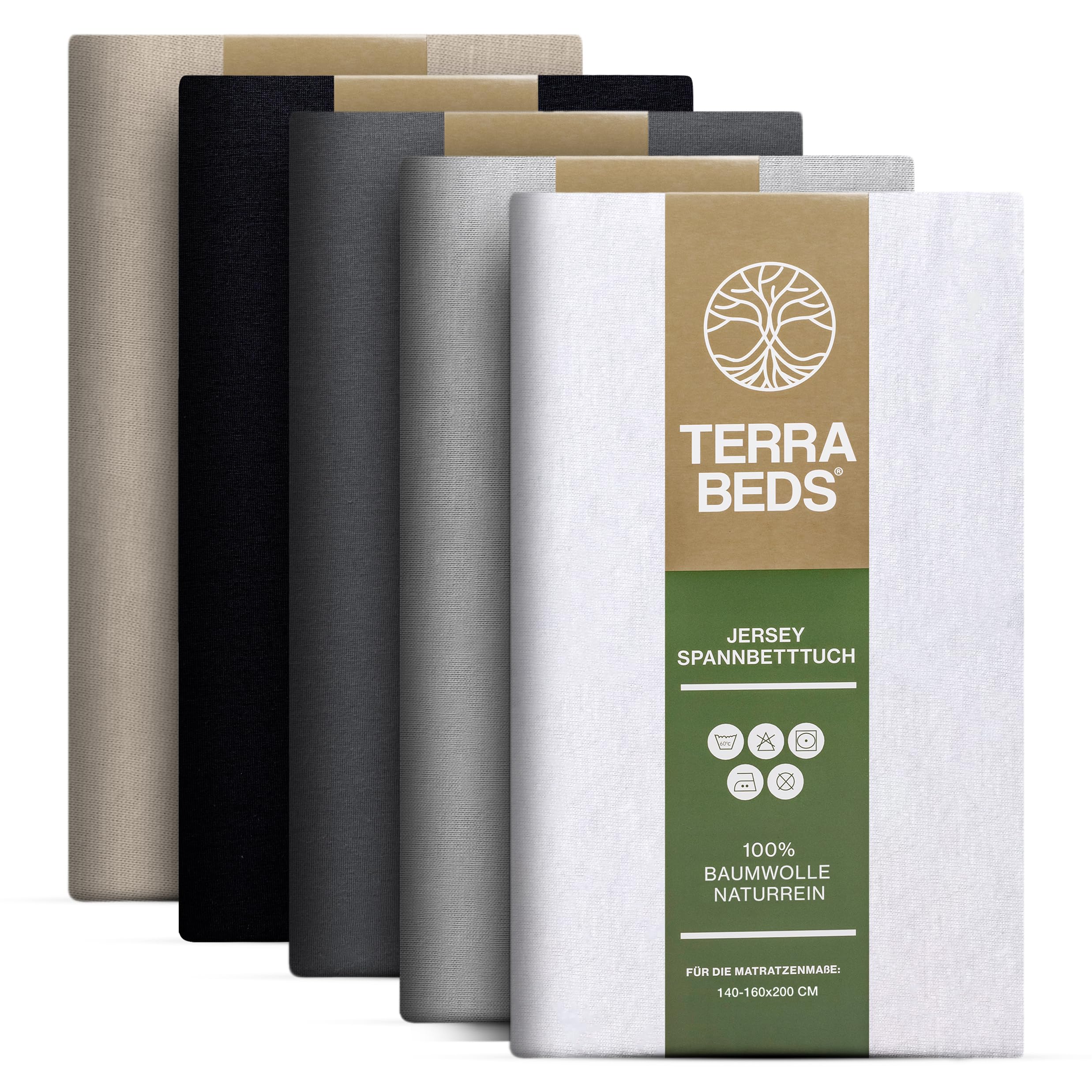 Terra Beds Premium Spannbettlaken - Bettlaken 160g/m2 - 100% Hochwertiges OEKO-TEX Baumwoll Jersey Bettlaken – Erhältlich in 5 Farben