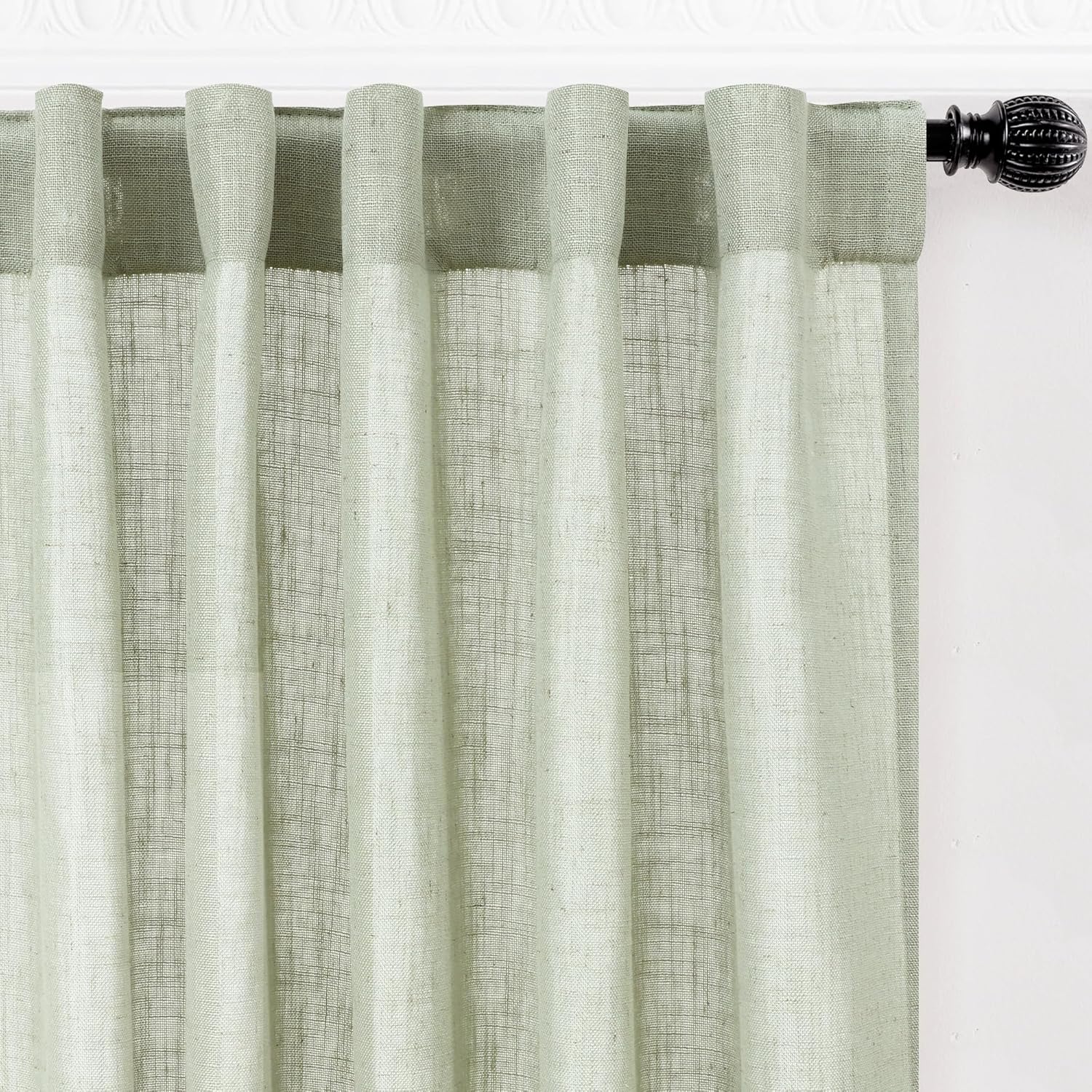 decorUhome Linen Semi Sheer Curtains 120 Inch Long, 2 Panels Light Filtering Curtains Drapes with Rod Pocket and Back Tab for Living Room Bedroom Farmhouse Decor, Sage Green, W52 x L120