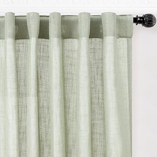decorUhome Linen Semi Sheer Curtains 84 Inch Long, 2 Panels Light Filtering Curtains Drapes with Rod Pocket and Back Tab for Living Room Bedroom Farmhouse Decor, Sage Green, W52 x L84