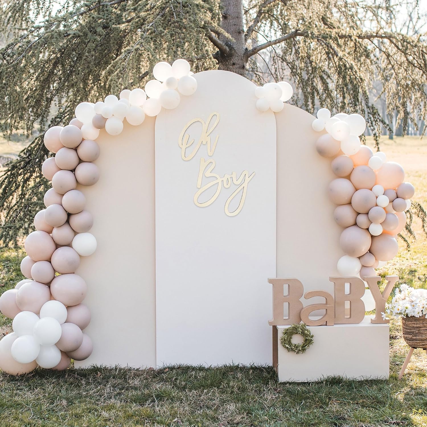 Oh Boy Wooden Sign, Natural Wood Color | Laser-Cut Party Decor for Baby Shower, Gender Reveal & 1st Birthday | Photo Backdrop Decoration