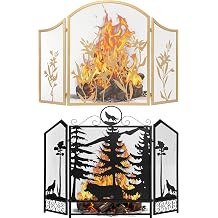 WICHEMI Fireplace Screen 3 Panel Folding Fireplace Screens Metal Furnace Fireguards Mesh Cover Baby Safe Proof Fence Spark Guard Cover Wrought Iron Fire Place Standing Gate Style 5+Style 8