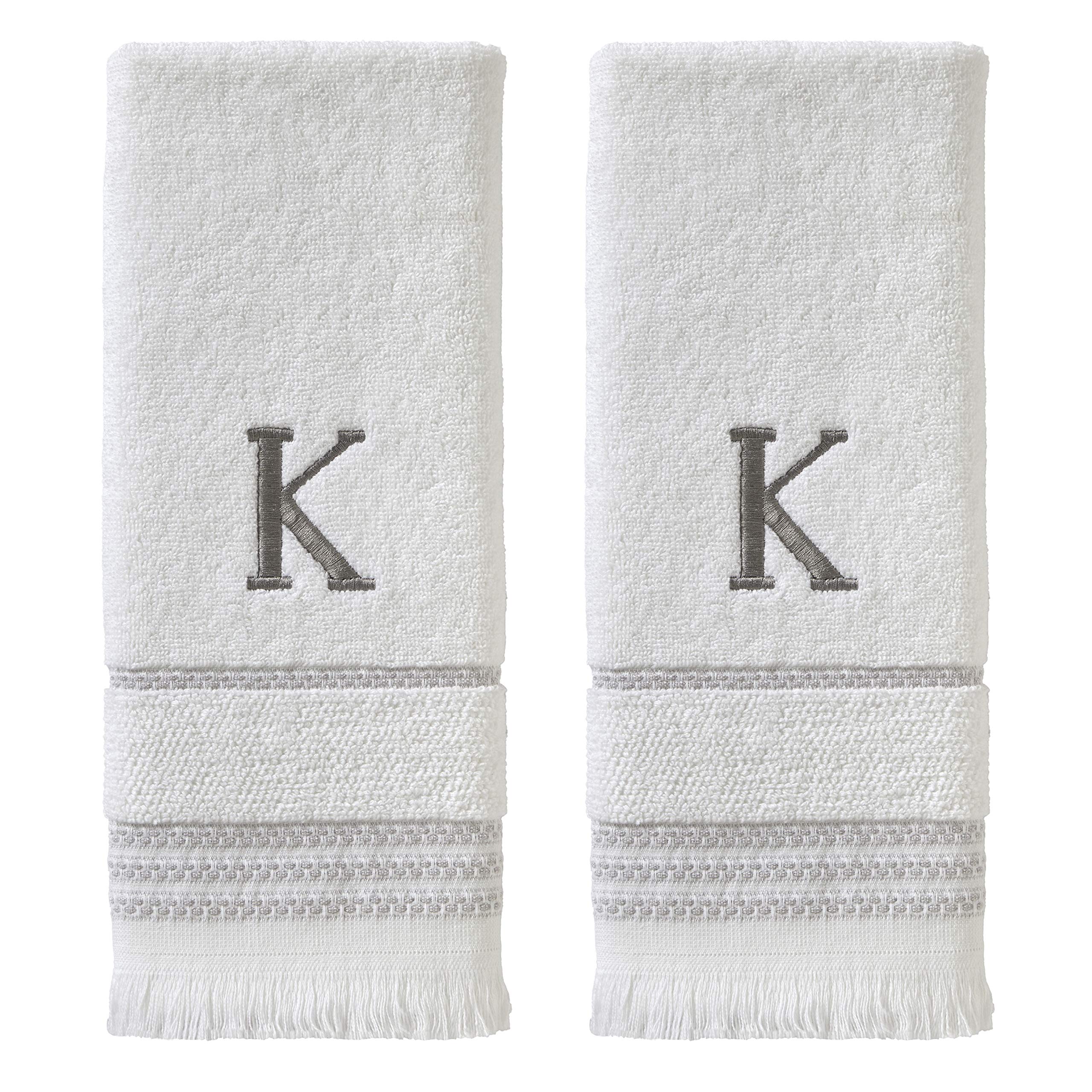 SKL Home Casual Monogram Hand Towel (2-Pack), K, 16x26, White
