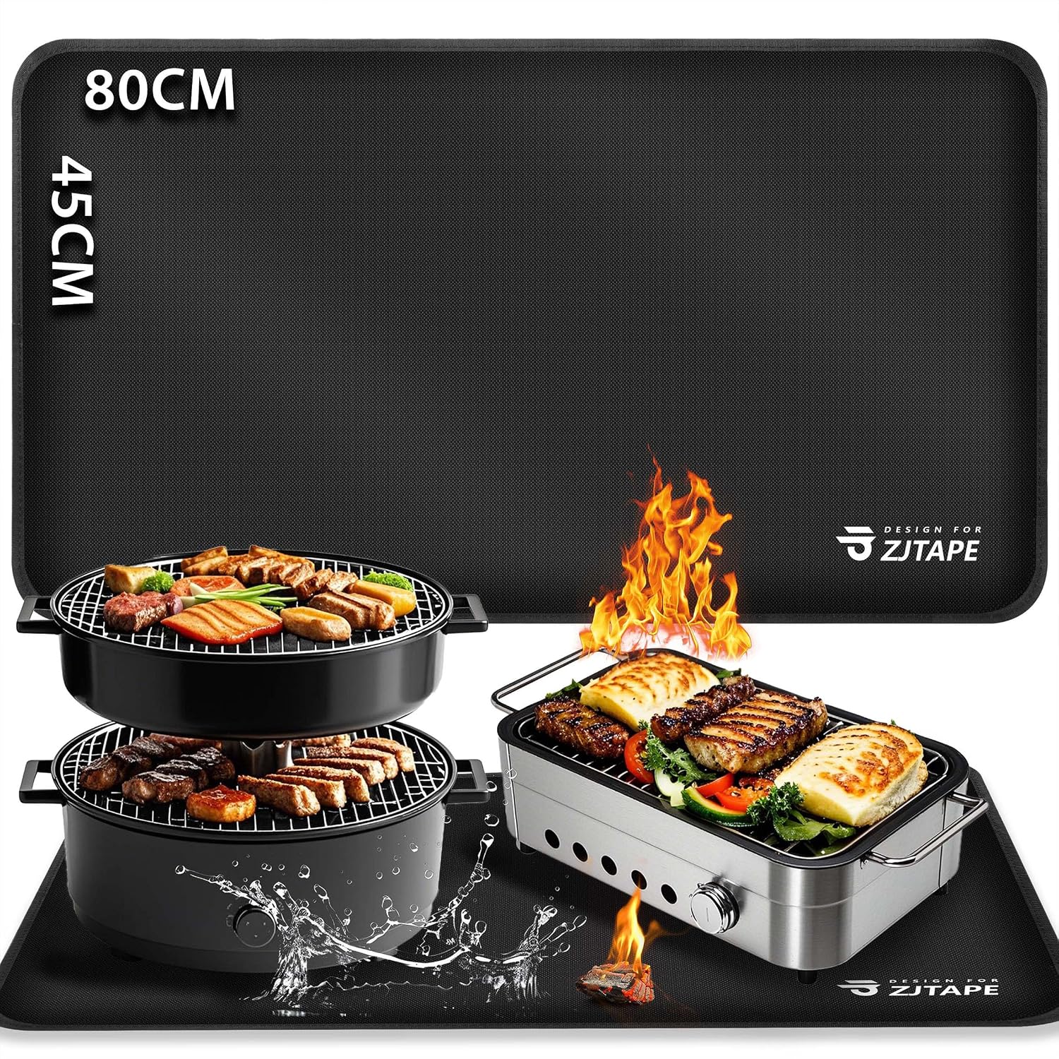 Ognioodporna podkładka, mata grillowa, grill gazowy – 80 x 45 cm, składana mata chroniąca przed wysoką temperaturą, podkładka pod grill, silikonowa mata z włókna szklanego, odporna na działanie wody