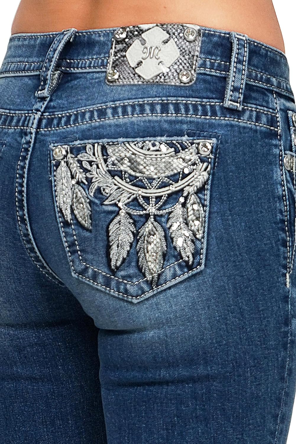 Miss Me Women's Mid-Rise Shadowcatcher Snakeskin Dreamcatcher Slim Bootcut Jeans - Image 4