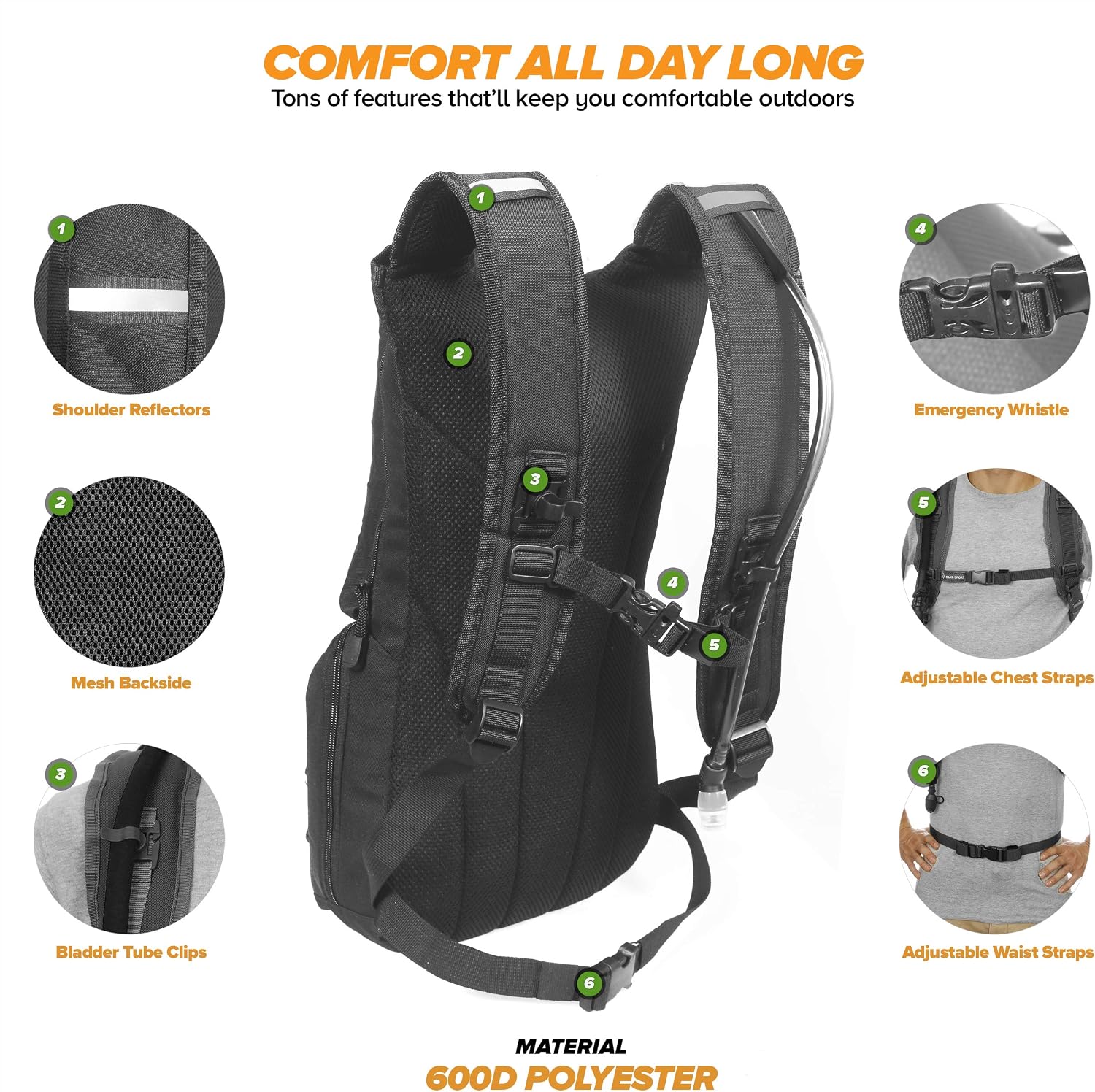 Diaz Sport Tactical Molle Hydration Pack Backpack with 3L Water Bladder. Lightweight & Durable Military Daypack Keeps Water Cold for Up to 4 Hours | for Hiking Running Cycling Camping Biking Walking