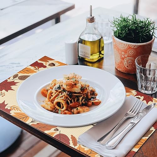 Miniatura 4 de Juego de 4 manteles individuales de cloruro de polivinilo (PVC) con hojas de arce y calabaza otoñal para mesa de comedor, impermeables, decoración