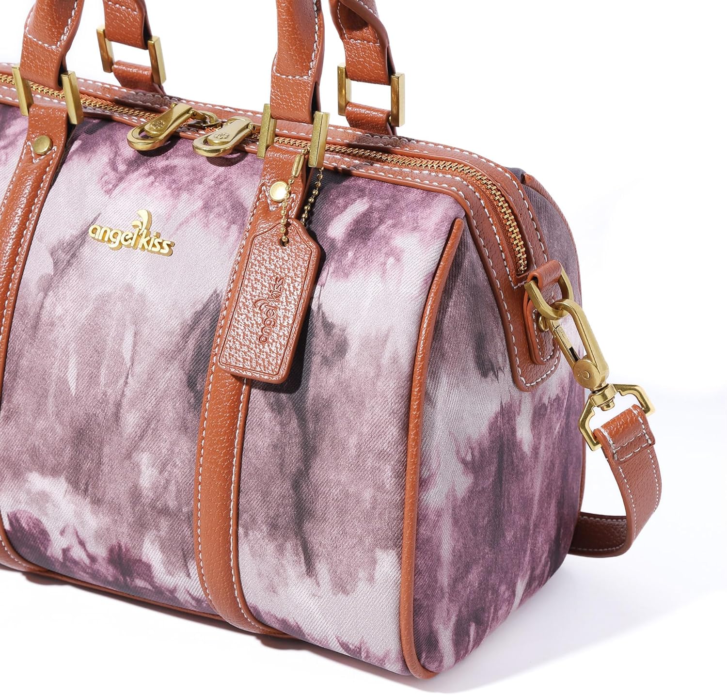 Angel Kiss Women Satchel Purses and Handbags Vegan Leather Boston Barrel Bag Top Handle Shoulder Purse with Crossbody Strap | Vegan Leather, Top Handle, Crossbody Strap - Image 3