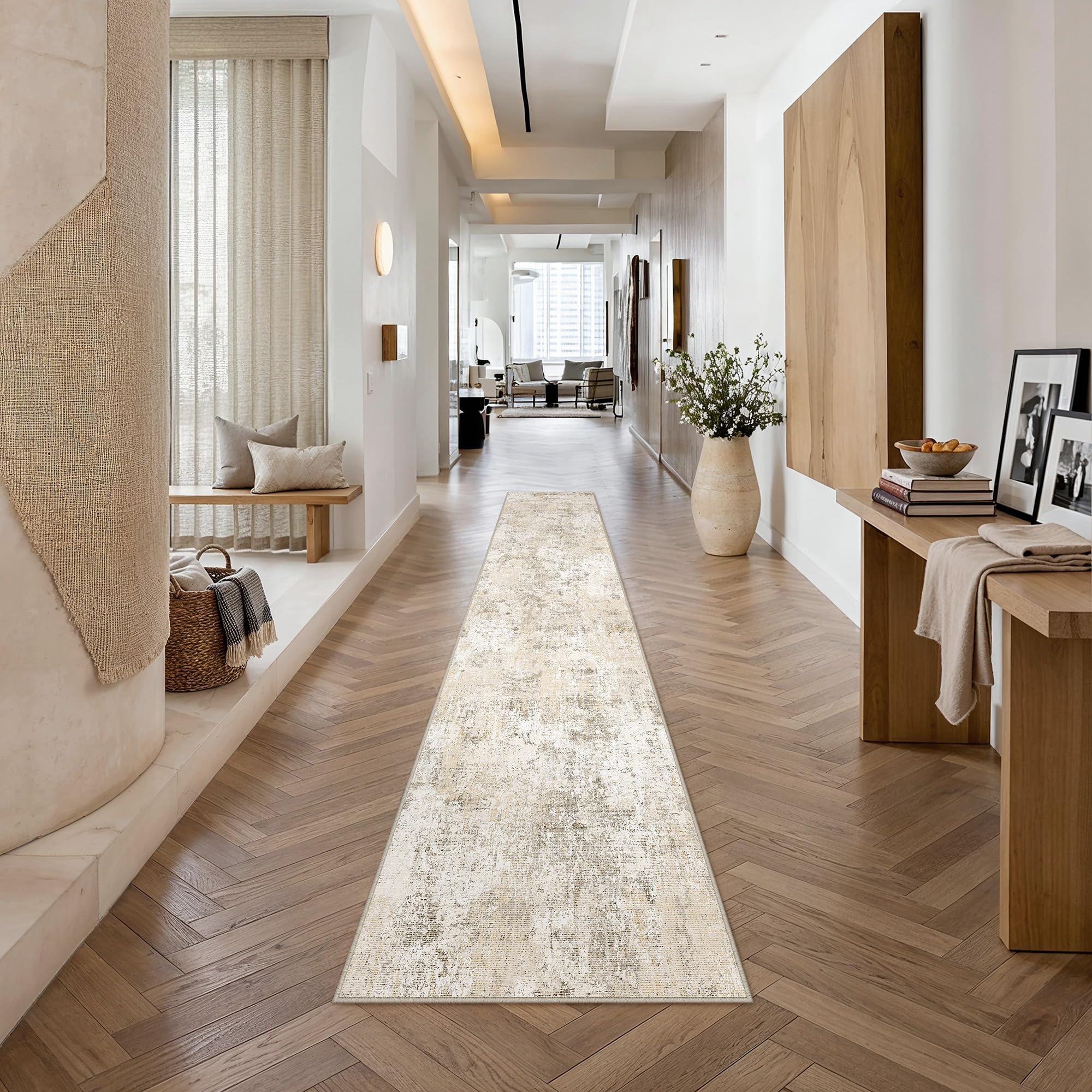 PureCozy Hallway Runner Rug 80x300cm Beige Washable Runners — image 1