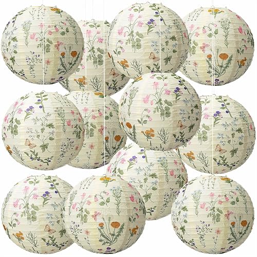 Honoson 12 Pcs Wildflower Paper Lanterns Spring Floral Wildflower Party