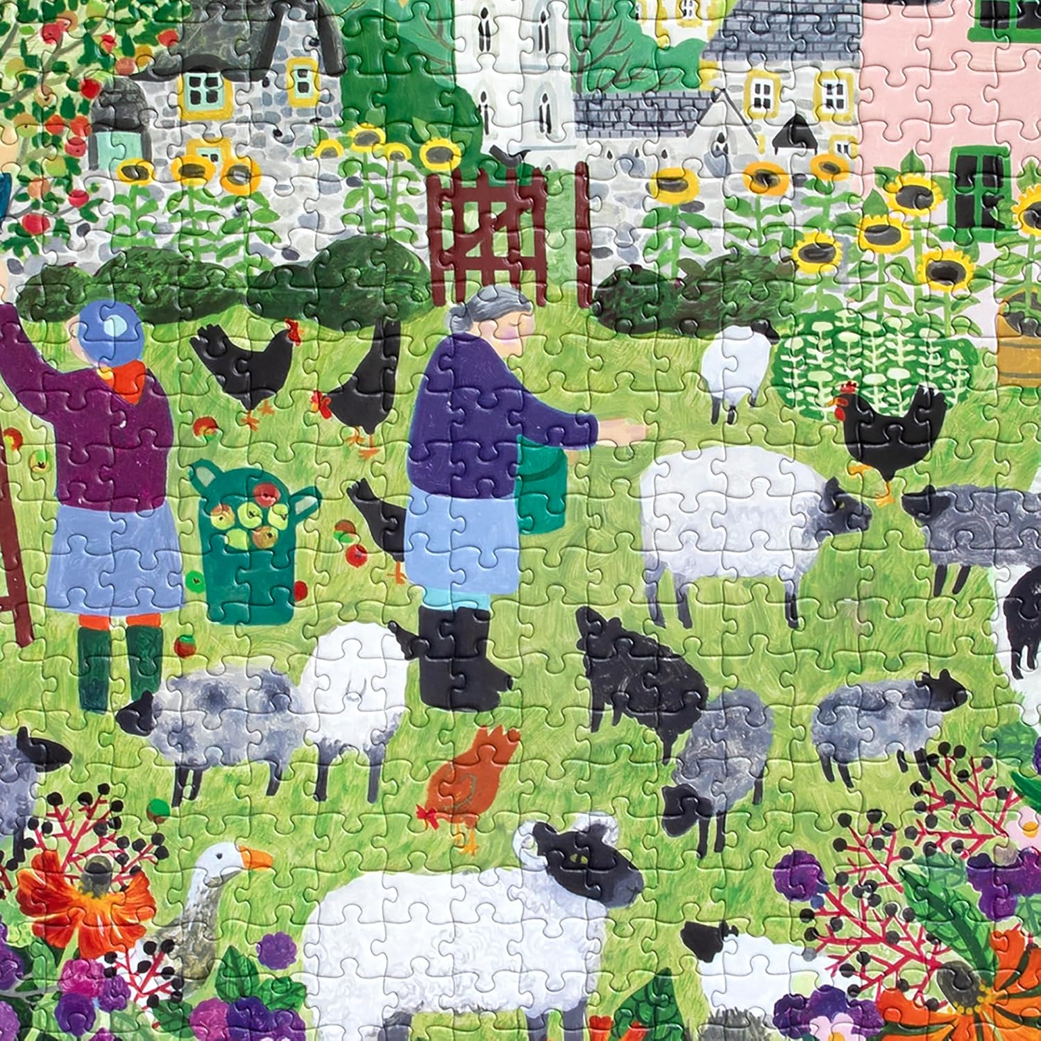 eeBoo 1000 Piece Puzzle - Village Orchard Jigsaw Puzzle for Adults, Square 23" x 23" Made with Recycled Board & Vegetable-Based Ink