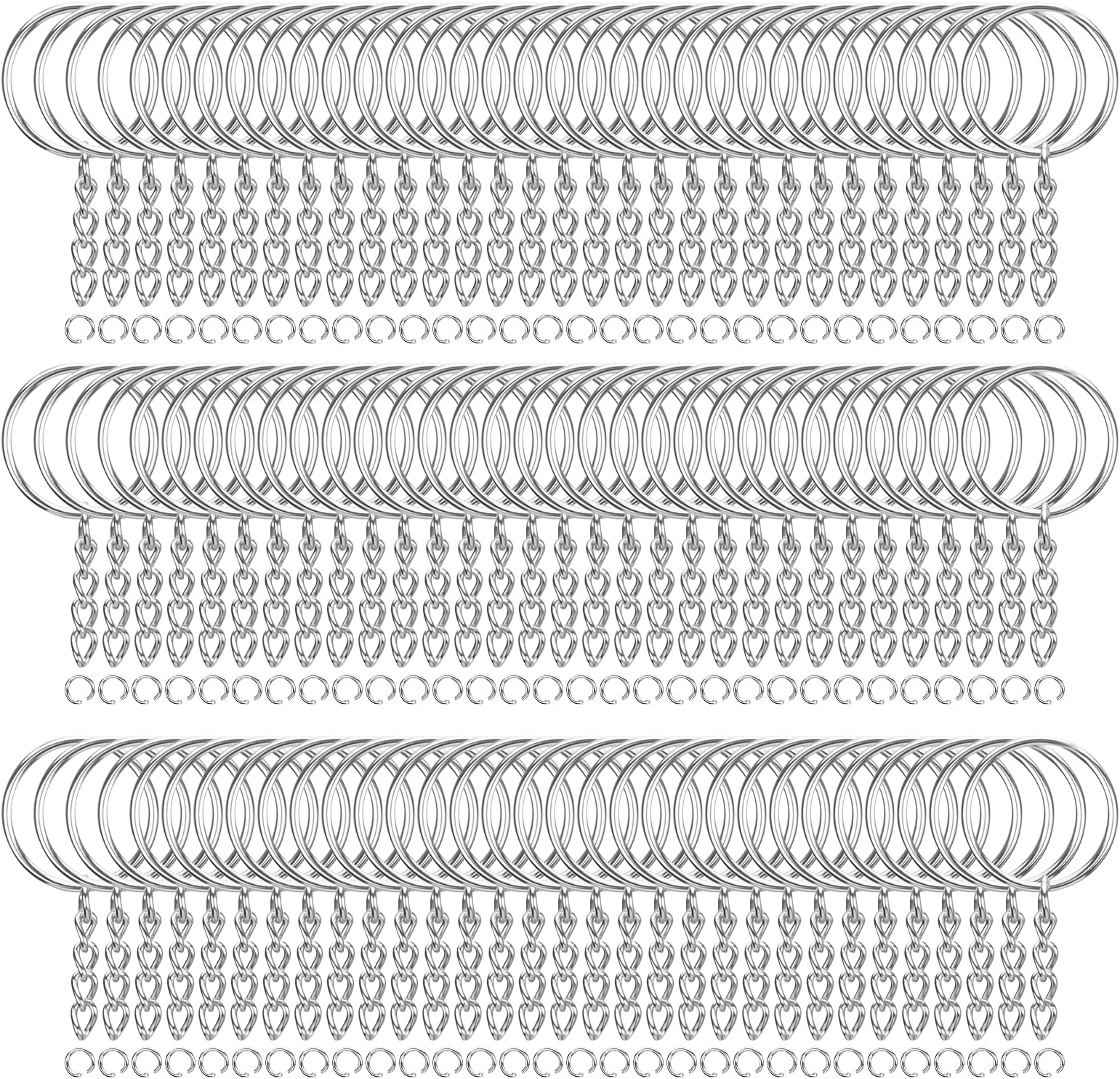 HAUTOCO 100pcs Keychain Rings with Chain and Jump Rings, 1 inch Split Key Ring with Chain Heavy-Duty Keychain Rings Bulk for Craft Making Jewelry Making Keyrings Kit
