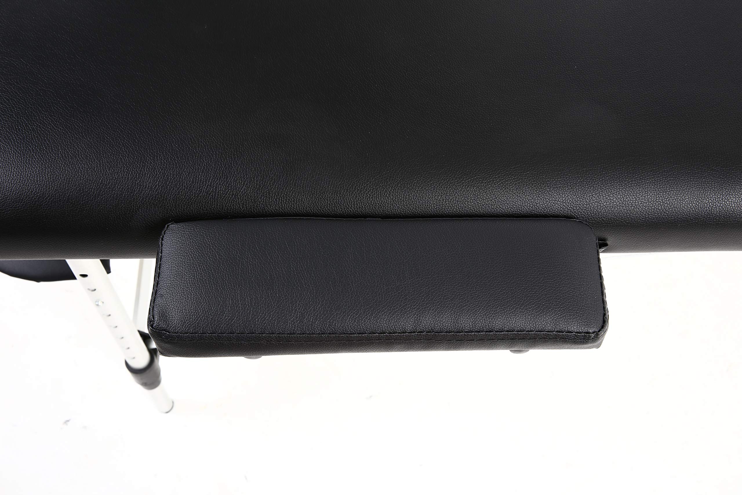 2-Zonen Massageliege — klappbar & höhenverstellbar — Mobile Alu Kosmetikliege mit Kopfschütze, Armlehnen & Tasche - 186 x 62 cm - Schwarz