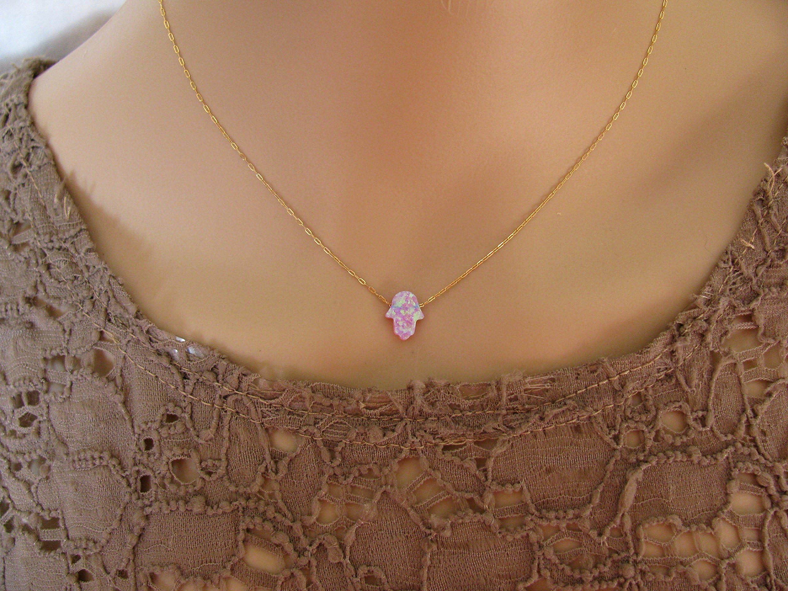 Opal hamsa necklace, opal necklace, lucky opal necklace, evil eye necklace, gold filled necklace, opal jewelry, opal hand necklace