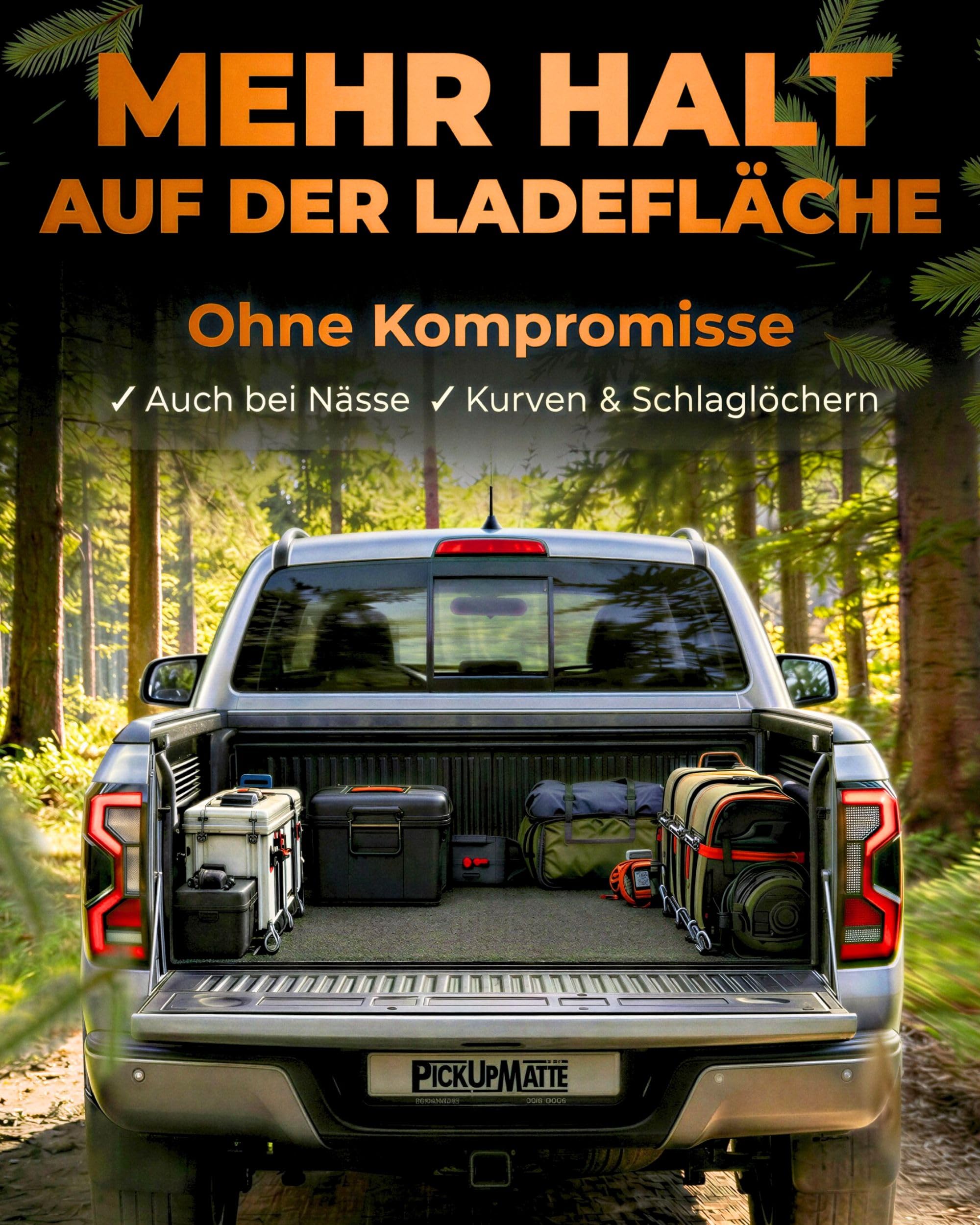 PICKUPMATTE – Antirutschmatte für Ford Ranger 2023+ (New Generation) – 6 mm extrem rutschfest – passgenauer Ladeflächenschutz – sicherer Halt im – 6 mm – passgenauer Ladeflächenschutz