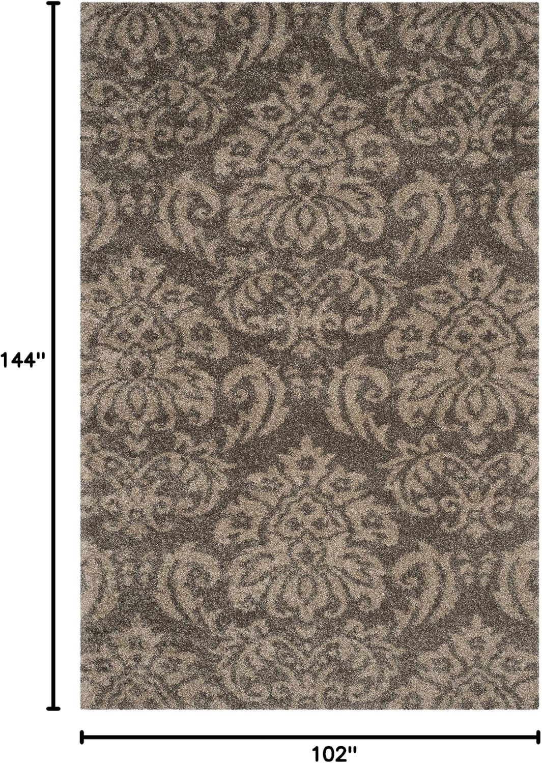 SAFAVIEH Florida Shag Collection Area Rug - 8'6" x 12', Smoke & Beige, Damask Design, Non-Shedding & Easy Care, 1.2-inch Thick Ideal for High Traffic Areas in Living Room, Bedroom (SG460-7913)