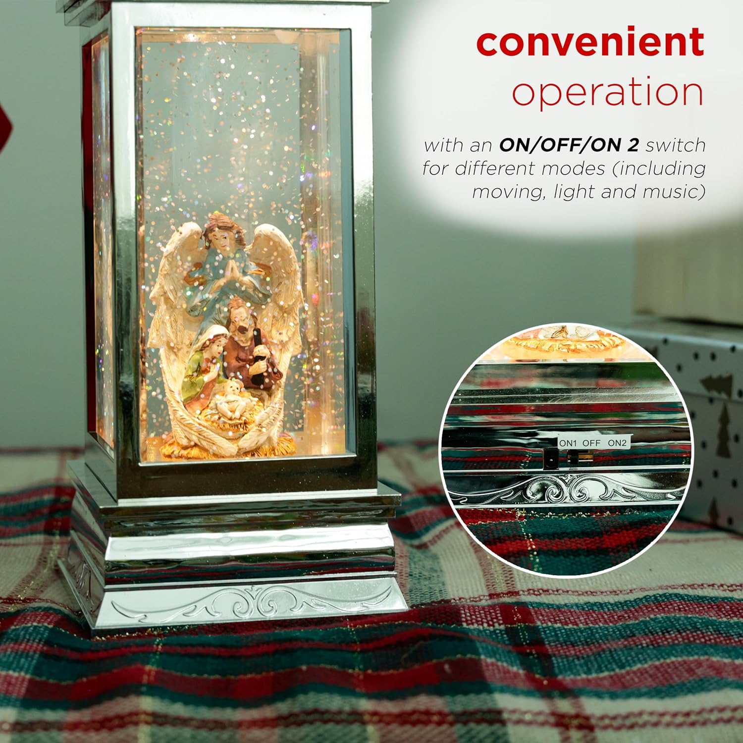 Alpine Corporation Angel Nativity Snowglobe with LED Light and Music