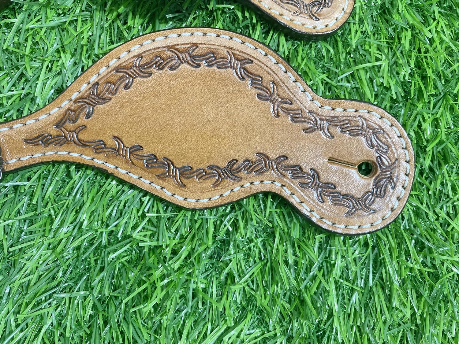 Men's Western Spur Strap Set, Tooled Leather Corners, Sober Look, Argentina Cow Leather
