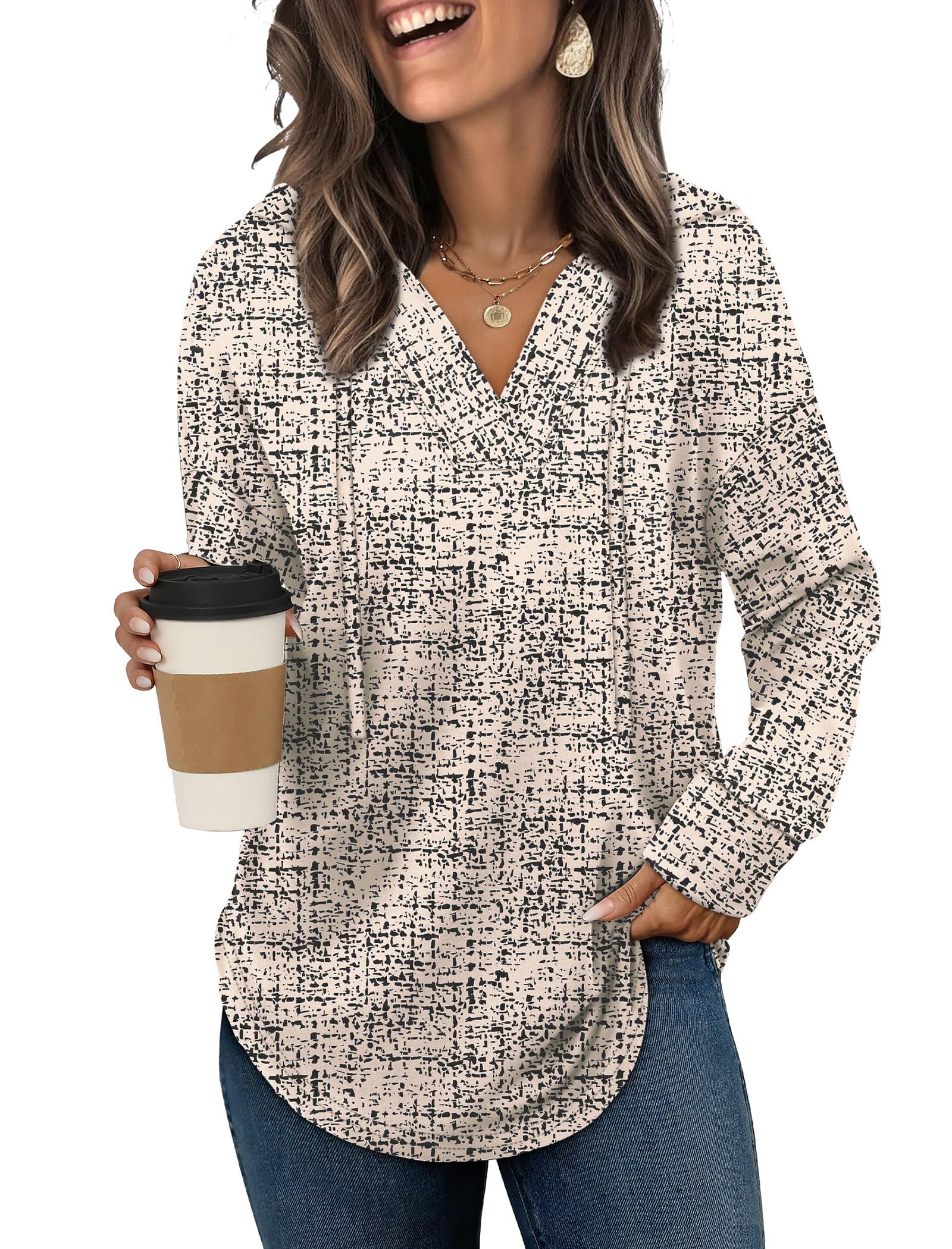 Sampeel Hoodies for Women Trendy Fall Fashion 2026 V Neck Oversized Sweatshirt Plus Size Tops Clothes