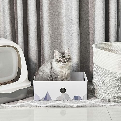Miniatura 9 de Conlun Caja rascador para gatos con almohadilla para rascar gatos, tumbona portátil de cartón corrugado de 3 capas, rascador de cartón resistente de