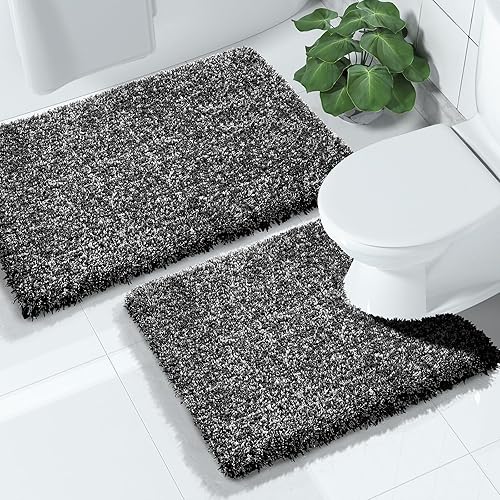 Miniatura 8 de Yimobra Juego de 2 alfombras de baño esponjosas con forma de U, alfombra de baño suave y cómoda antideslizante, alfombra de ducha de felpa gruesa,