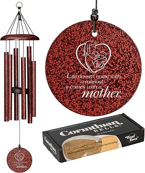 Corinthian Bells 27" Mothers Wind Chime Life Doesnt Come with a Manual, It with a Mother Engraving Ruby Splash Thoughtful Gift for Mothers Day, Birthday, or Mom Appreciation