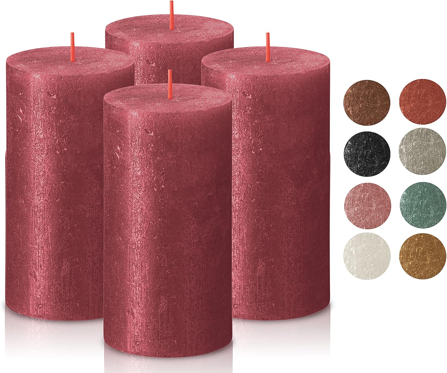 BOLSIUS Red Shimmer Metallic Pillar Candles 4 Pack - 2.75 X 5 Inches - Premium European Quality - Includes Natural Plant-Based Wax - Unscented Dripless Smokeless 60 Hour Party and Wedding Candles