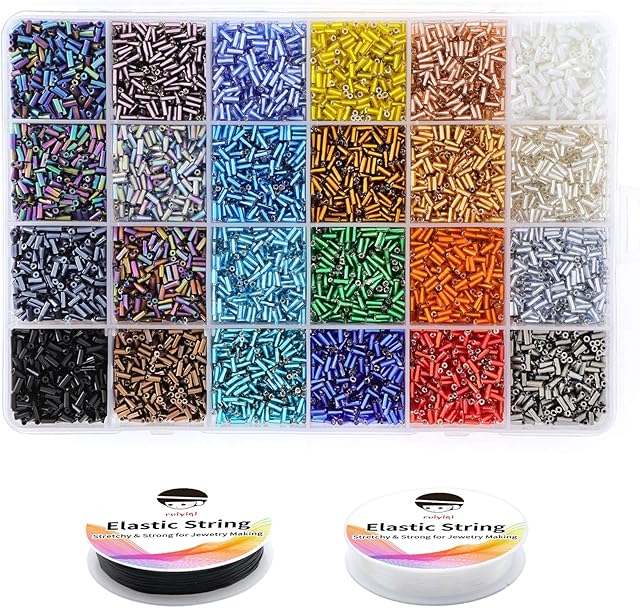 9600 Seed Beads 4mm Tube Beads Small Glass Craft Pony Beads for Embroidery DIY Crafting Jewelry Making Opaque Color Beads Include 2 Elastic Crystal Strings (24 Colors)