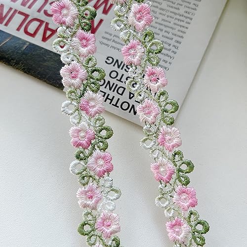 Miniatura 2 de Cinta de encaje floral de arco iris, adornos para decoración de boda, bricolaje, costura, vestido, decoración, manualidades, 3 yardas (rosa)