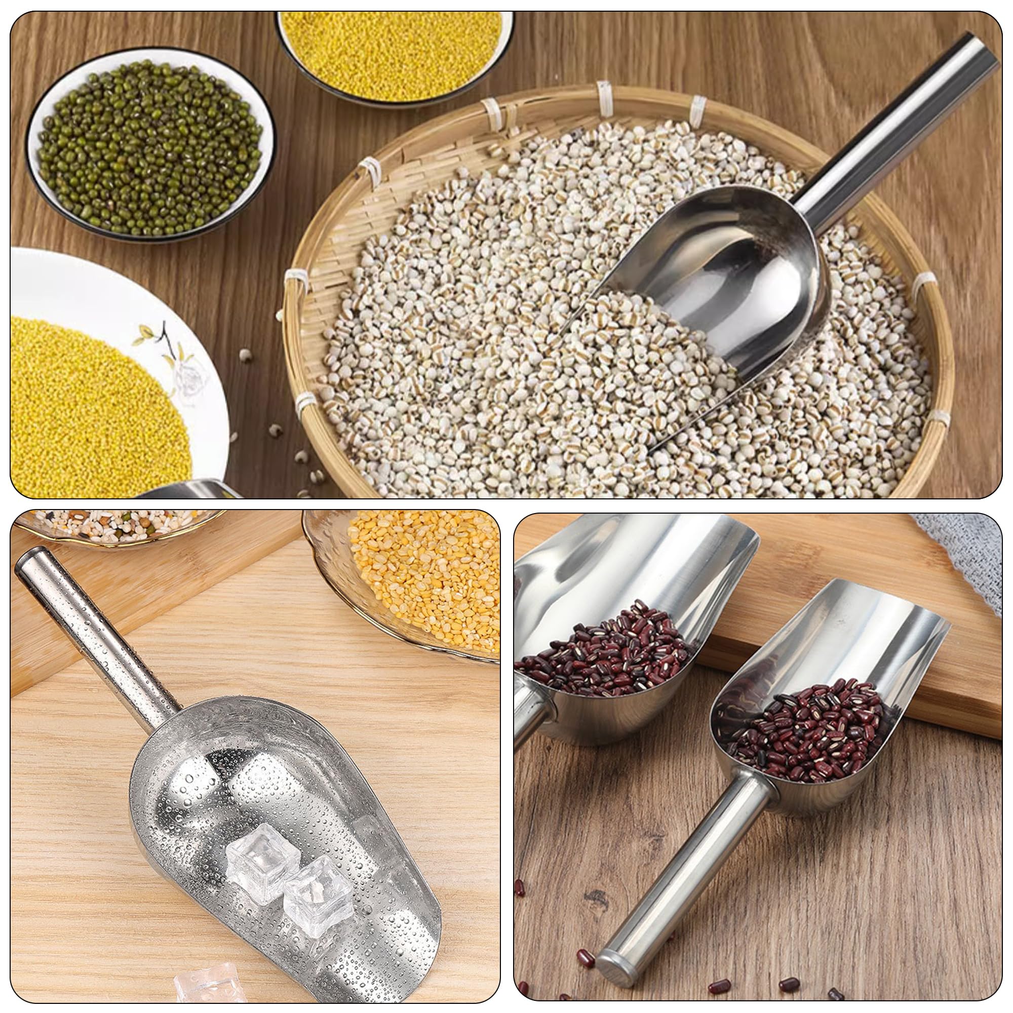 Paletta per ghiaccio in acciaio inox, multiuso, in metallo, per cucina, bar, feste, matrimoni, buffet, lavabile in lavastoviglie, facile da pulire