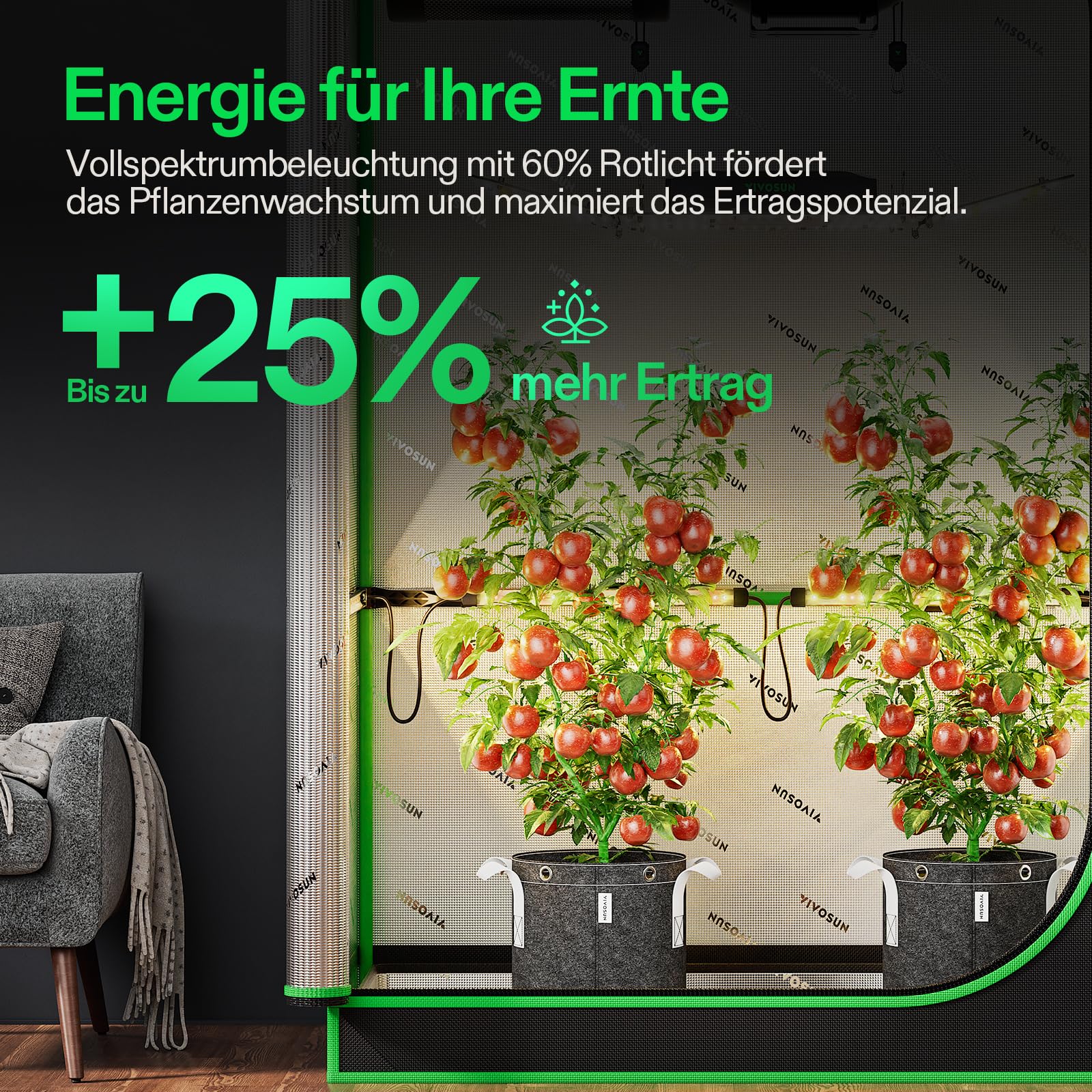 VIVOSUN LumaRay 40 cm LED Pflanzenlampe 4er Set, Vollspektrum Grow Lampe mit 60% Rotlicht, effizientes Grow Light zur Seitenbeleuchtung für Growzelte bis 120x60 cm, magnetisch, SGS kompatibel