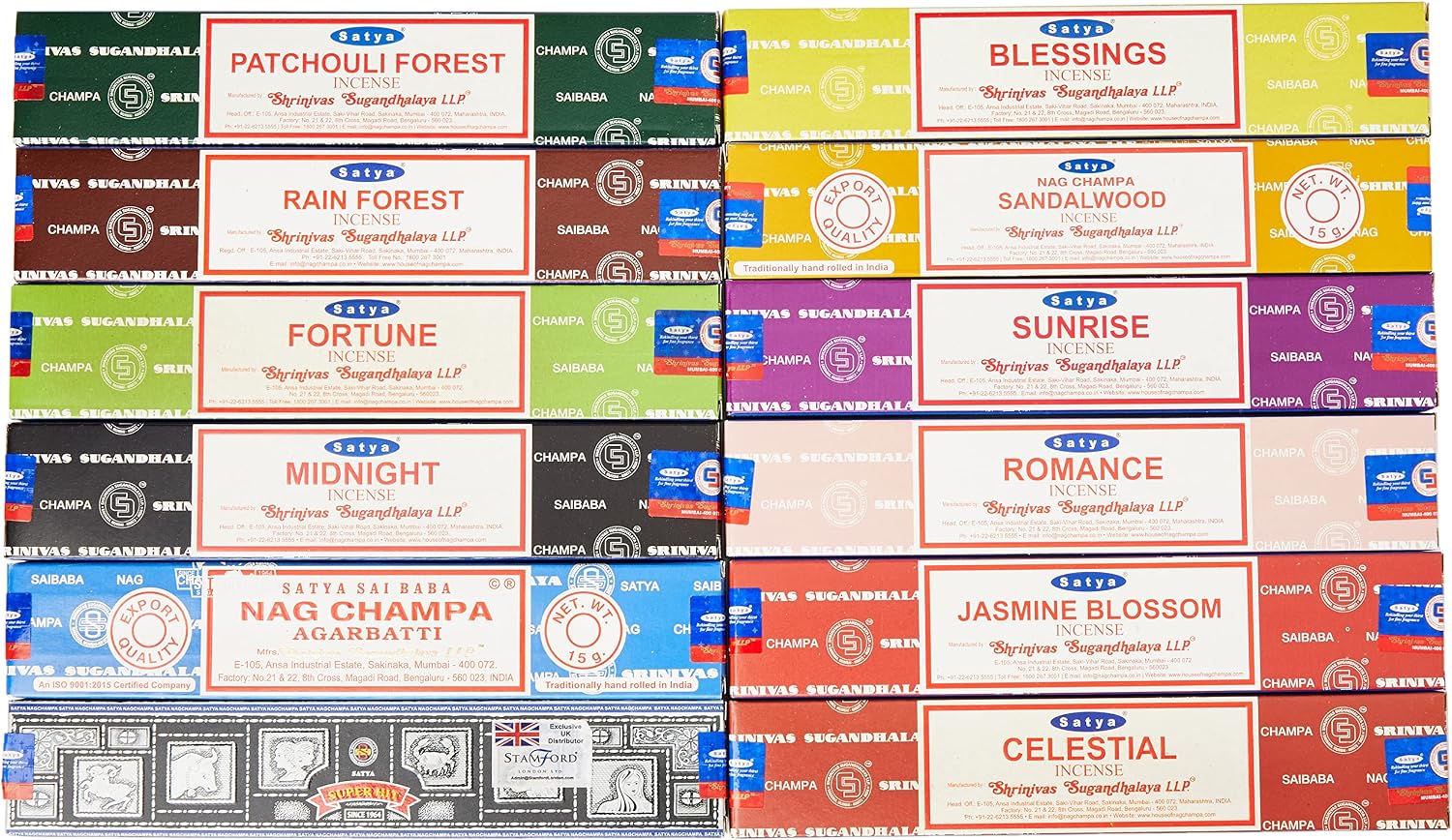 Satya Assorted Incense, 12 Boxes, 15 g Each Box, one Size, 01421