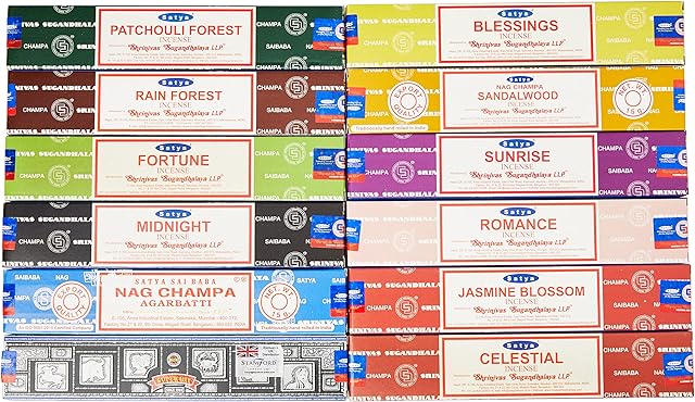 Satya Assorted Incense, 12 Boxes, 15 g each box, one size, 01421
