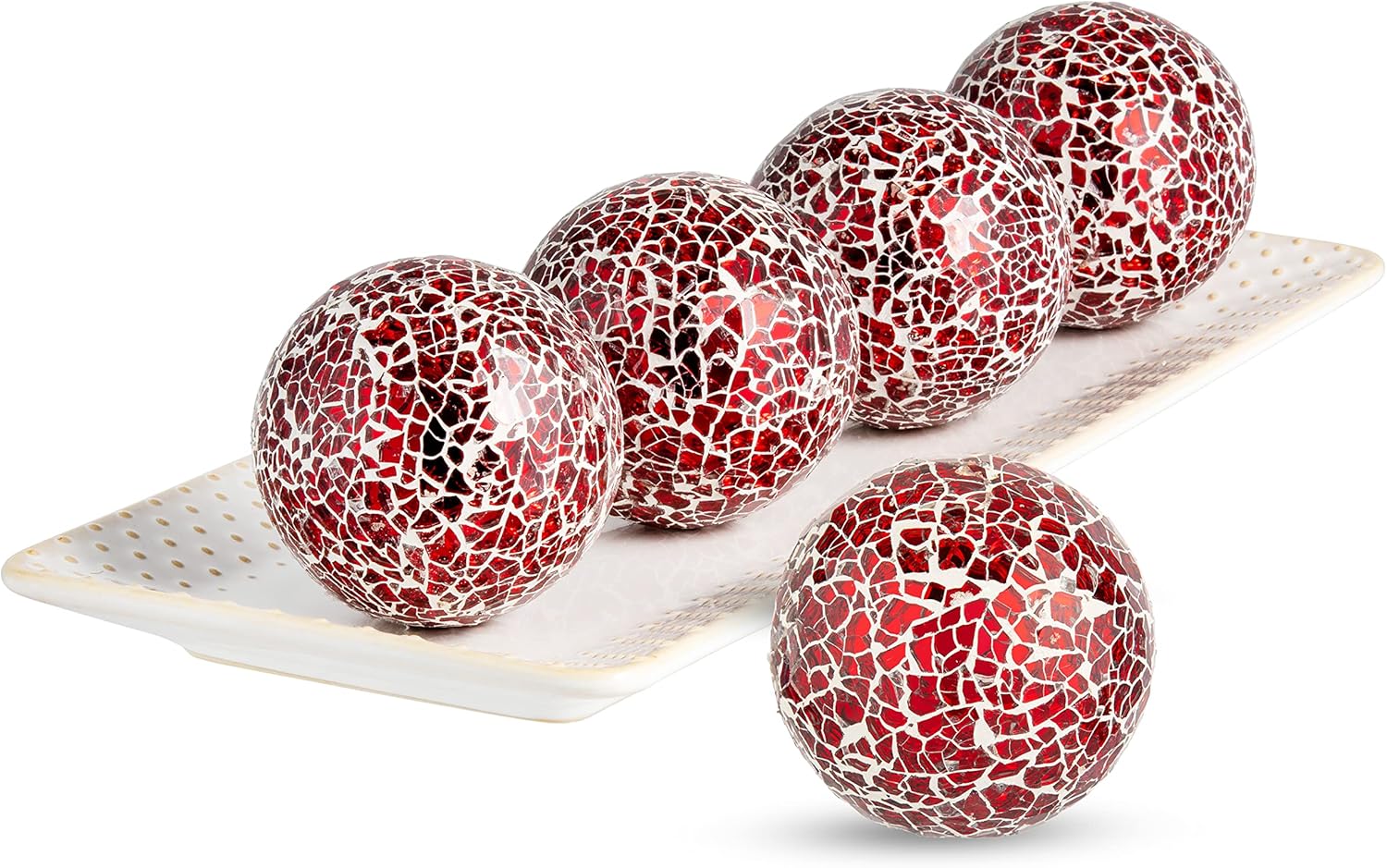 Ka Home Red Mosaic Glass Orbs Set of 5 - Decorative Sphere Balls for Centerpiece, Tray and Bowl Displays -3 inches Each : Everything Else