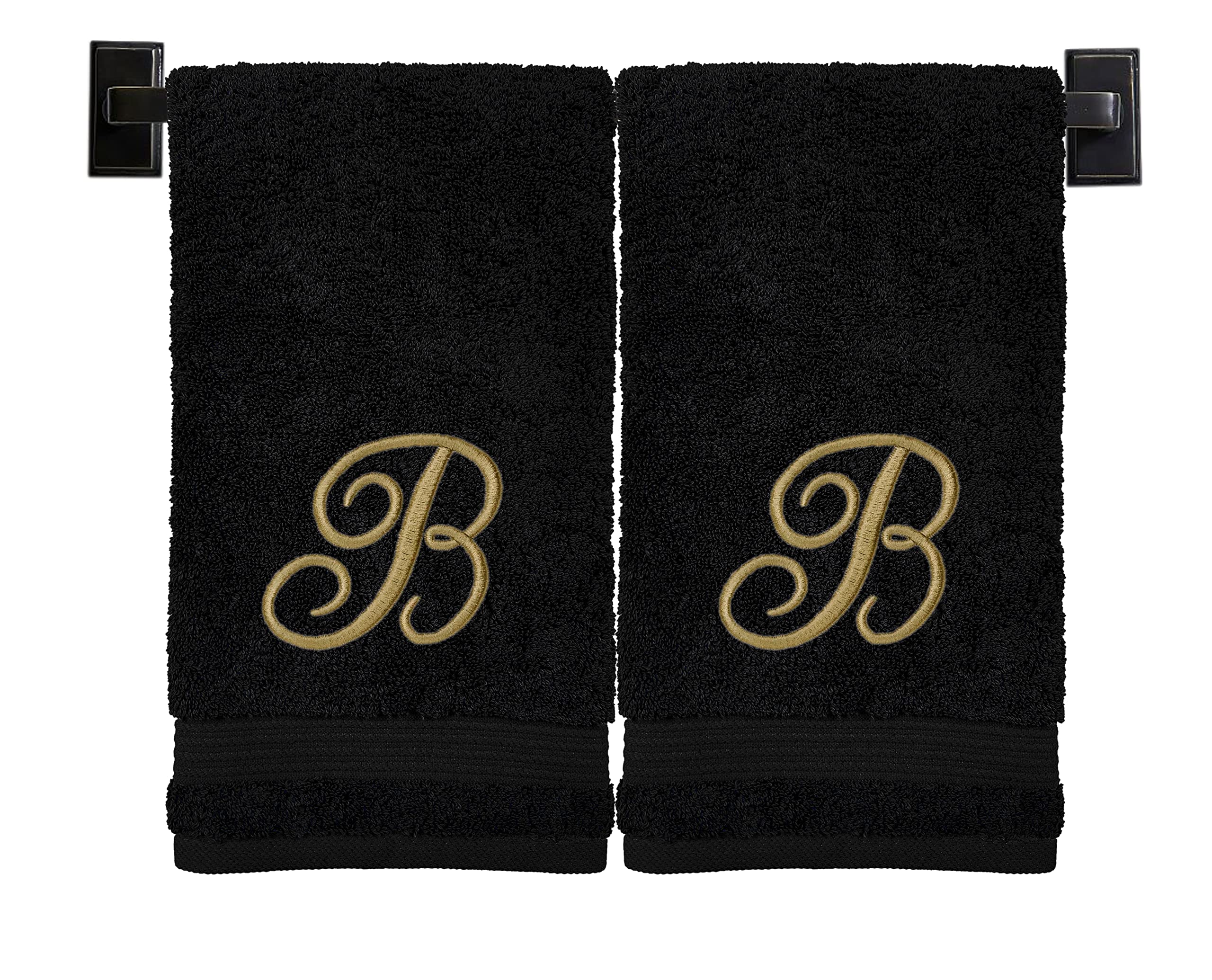 Custom Luxury Towels Black Hand Towels for Bathroom - Monogrammed | Luxury Cotton Turkish Towels | Embroidered in USA | Set of 2 | Choose Set Color