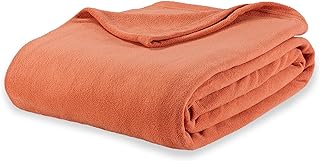 Berkshire Blanket Microfleece Queen Size Bed Blanket Amberglow Orange, Lightweight Soft Breathable Plush Micro Fleece Blanket for Bed Couch Sofa, 90x90 Inches