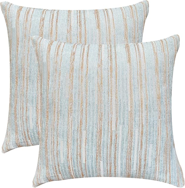 Yeiotsy Pack of 2, Cozy Modern Striped Cushion Covers Decorative Pillow Cases 18 x 18 Inches Cushion Shells for Sofa Bed Car (Light Blue, 18 X 18 Inches)