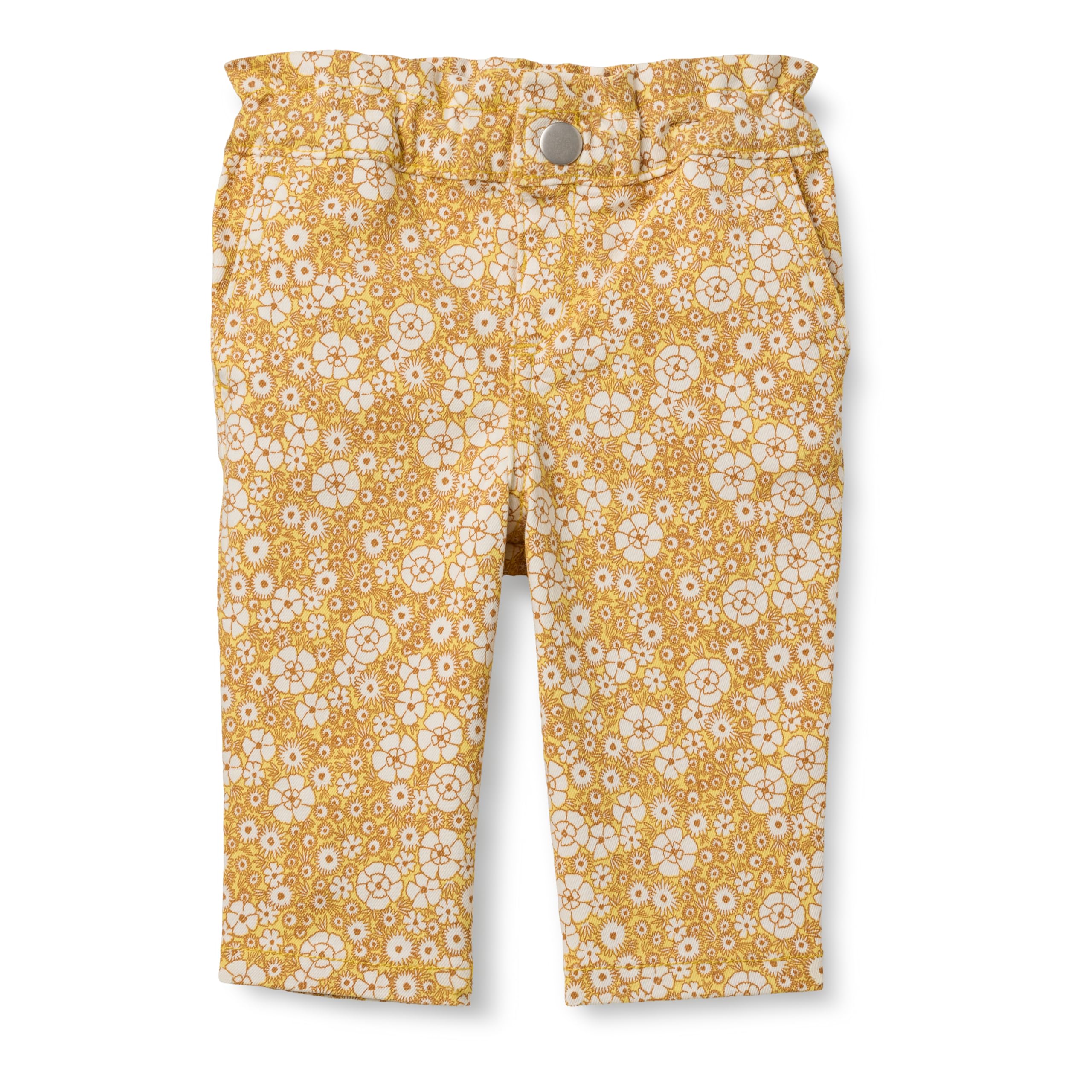 Amazon Essentials x Sofia Grainge Toddler Girls' Straight Leg Jean with Ruffle, Light Yellow Delicate Floral, 4T