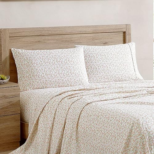 Brielle Home Juego de sábanas con estampado de satén, 100% algodón, sedosas, suaves y elegantes, con fundas de almohada de sobre, sábanas de lujo de