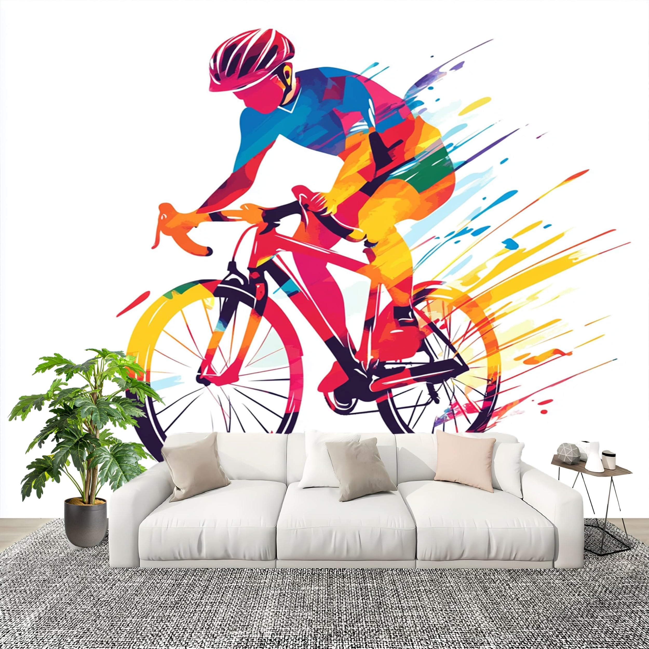 Papier peint photo panoramique cycliste abstrait déco murale intérieur