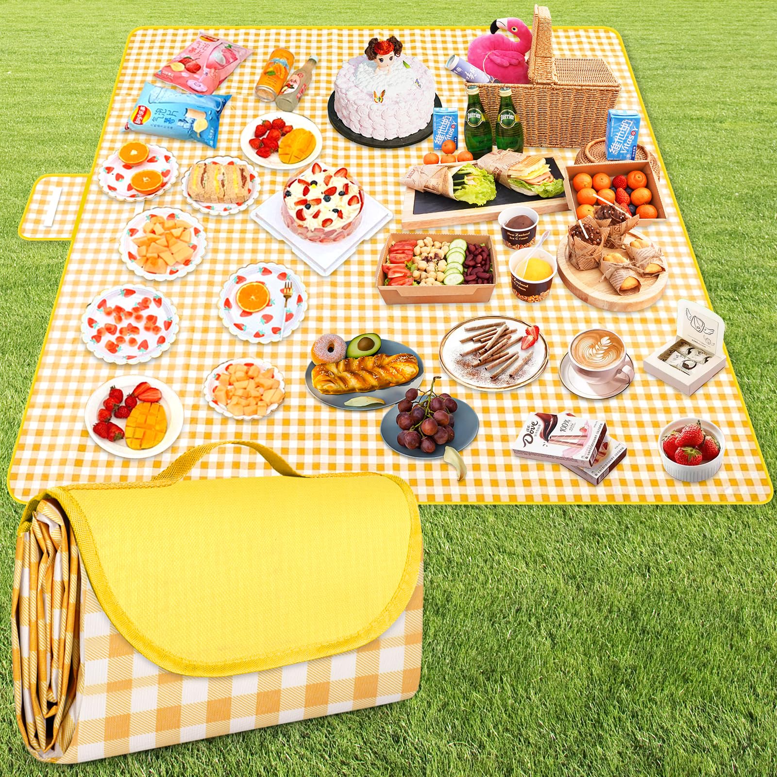 AQXONG 200x200cm Tapis de Pique-Nique, Tapis de Camping Imperméable Portable Pliable, Anti Sable Natte de Plage, Convient pour la Randonnée Voyage Camping en Plein Air, Parc